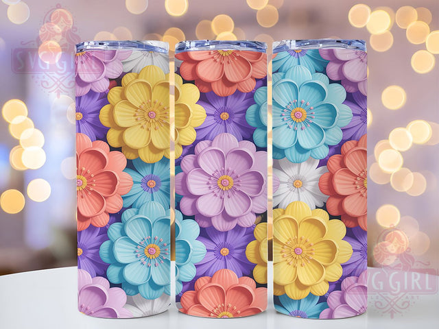 3D Pastel Colorful Floral Tumbler, Colorful Flower Pattern, Vibrant Floral Design, 20Oz Sublimation Wrap, Artistic Bloom Art, Soft Pastel Texture, Tumbler Sublimation Sublimation SvggirlplusArt 