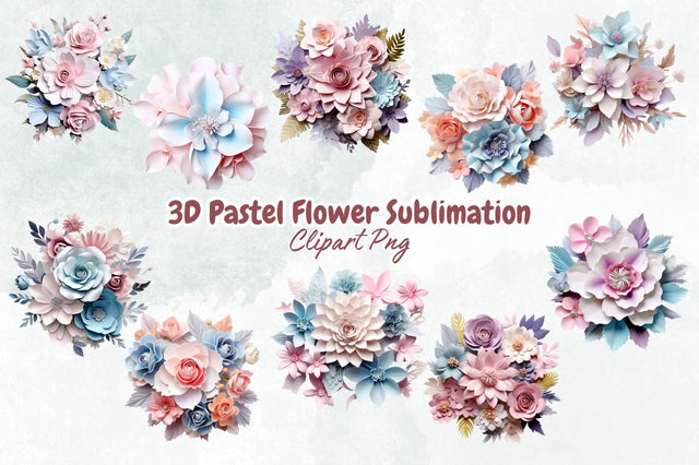 3D Pastel Flower Sublimation Clipart Bundle Sublimation Designangry 