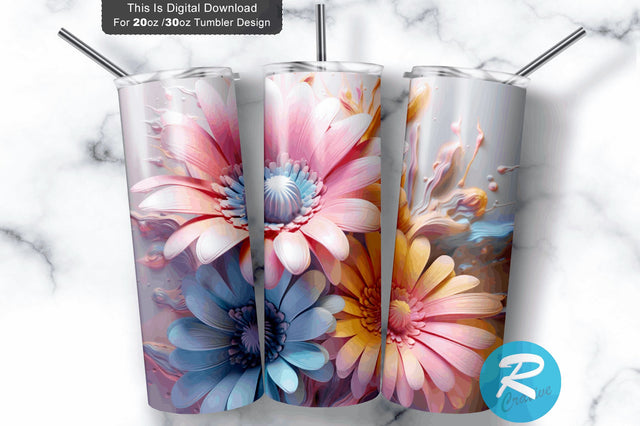 3D Pastel Flowers 20 Oz Tumbler 3D Paper Regulrcrative 