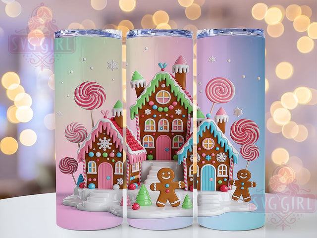 3D Pastel Gingerbread House Tumbler, Christmas Cookie House, 3D Inflated Holiday Art, Cute Pastel Christmas, Festive Cookie Design, 20oz Tumbler, Sublimation Design Sublimation SvggirlplusArt 