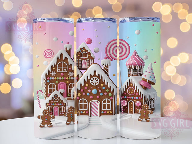 3D Pastel Gingerbread House Tumbler, Christmas Cookie House, 3D Inflated Holiday Art, Cute Pastel Christmas, Festive Cookie Design, 20oz Tumbler, Sublimation Design Sublimation SvggirlplusArt 