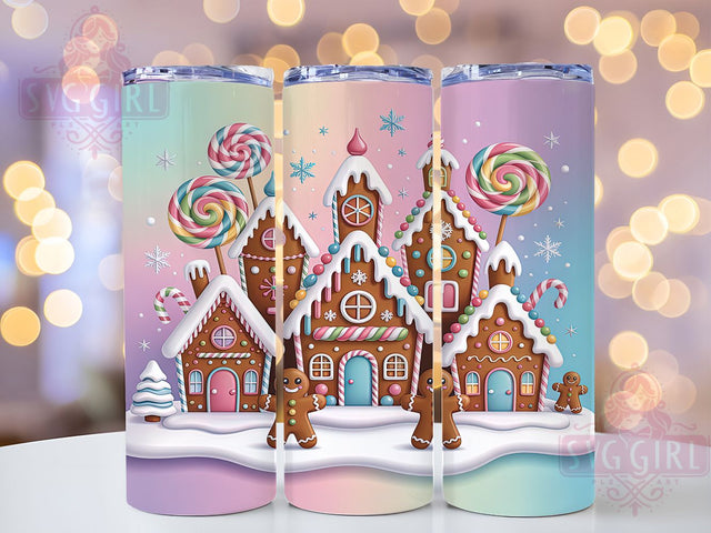 3D Pastel Gingerbread House Tumbler, Christmas Cookie House, 3D Inflated Holiday Art, Cute Pastel Christmas, Festive Cookie Design, 20oz Tumbler, Sublimation Design Sublimation SvggirlplusArt 