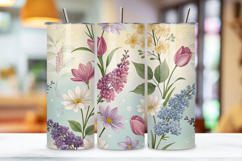 3D Pastel Spring Garden Seamless Tumbler Wrap, Soft Florals, seamless tumbler wrap, pastel floral design, spring garden wrap, watercolor easter design, 20oz skinny tumbler, tapered tumbler wrap, straight tumbler design Sublimation FloridPrintables 
