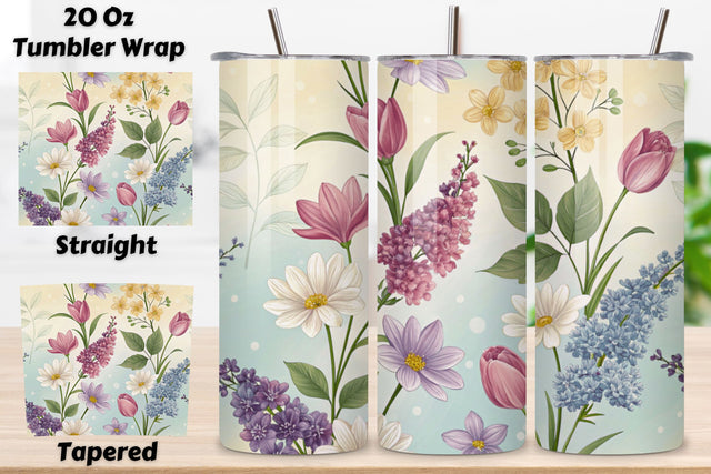 3D Pastel Spring Garden Seamless Tumbler Wrap, Soft Florals, seamless tumbler wrap, pastel floral design, spring garden wrap, watercolor easter design, 20oz skinny tumbler, tapered tumbler wrap, straight tumbler design Sublimation FloridPrintables 