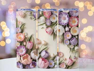 3D Pastel Tulip Daisy 20oz Tumbler, 3D Daisies, Seamless Wrap, 20oz Sublimation, Floral Tumbler, Elegant Style, PNG File Sublimation SvggirlplusArt 