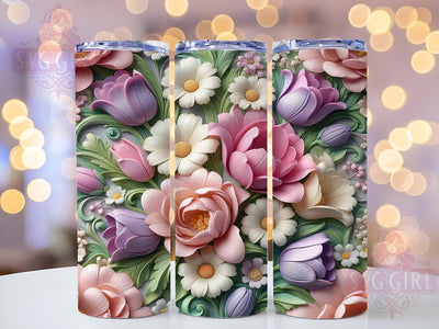 3D Pastel Tulip Daisy 20oz Tumbler, 3D Daisies, Seamless Wrap, 20oz Sublimation, Floral Tumbler, Elegant Style, PNG File Sublimation SvggirlplusArt 