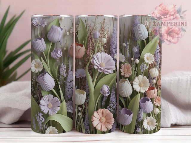 3D Pastel Tulip Daisy Tumbler, Pastel Daisy Tumbler, Seamless Floral Wrap, Whimsical Flower Wrap, Elegant Pastel Wrap, Sublimation Design, Trendy Gift Idea Sublimation Li Zamperini 