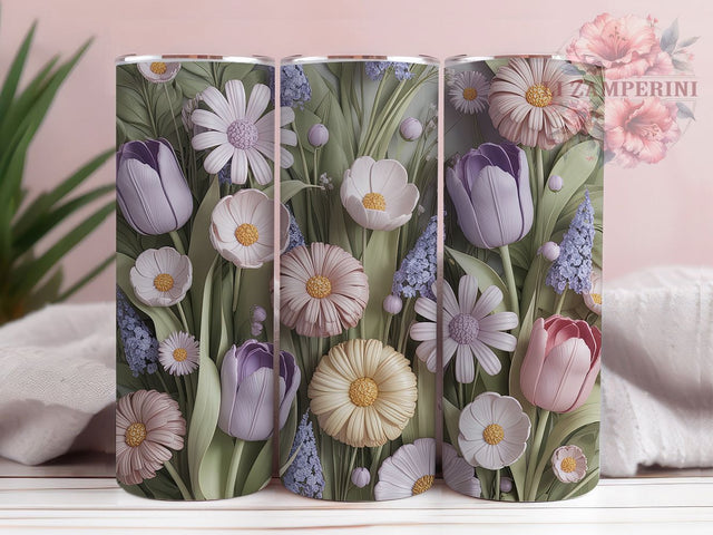 3D Pastel Tulip Daisy Tumbler, Pastel Daisy Tumbler, Seamless Floral Wrap, Whimsical Flower Wrap, Elegant Pastel Wrap, Sublimation Design, Trendy Gift Idea Sublimation Li Zamperini 