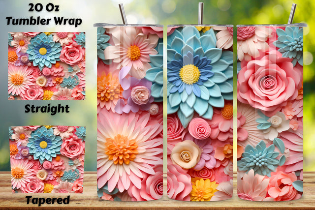 3D Pastel Wonderland Bouquet Tumbler Wrap, Floral PNG Sublimation FloridPrintables 