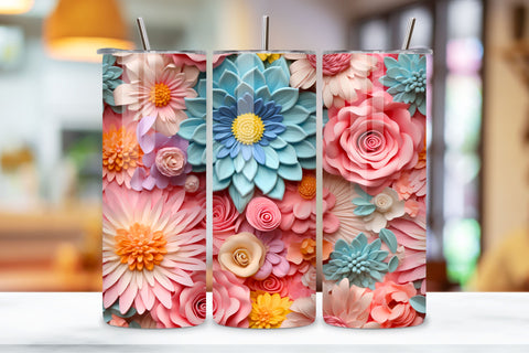 3D Pastel Wonderland Bouquet Tumbler Wrap, Floral PNG Sublimation FloridPrintables 