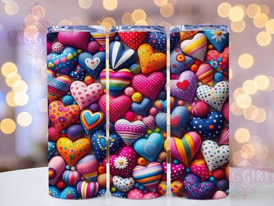 3D Patchwork Puffy Hearts Tumbler, Patchwork Fabric Wrap, Valentine Hearts Cup, Romantic Sublimation Design, Love Patchwork Tumbler, 3D Hearts Wrap, Seamless Valentine Cup Sublimation SvggirlplusArt 