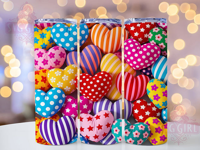 3D Patchwork Puffy Hearts Tumbler, Patchwork Fabric Wrap, Valentine Hearts Cup, Romantic Sublimation Design, Love Patchwork Tumbler, 3D Hearts Wrap, Seamless Valentine Cup Sublimation SvggirlplusArt 