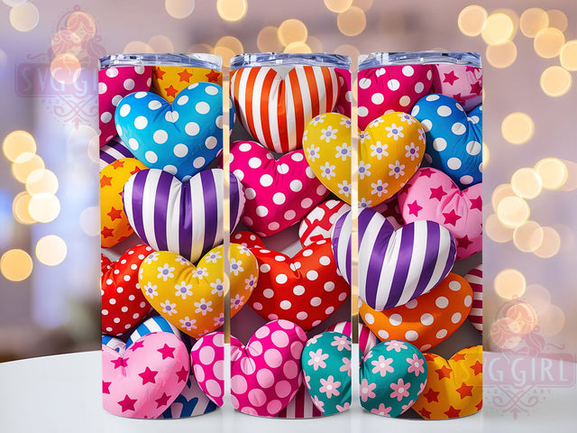 3D Patchwork Puffy Hearts Tumbler, Patchwork Fabric Wrap, Valentine Hearts Cup, Romantic Sublimation Design, Love Patchwork Tumbler, 3D Hearts Wrap, Seamless Valentine Cup Sublimation SvggirlplusArt 