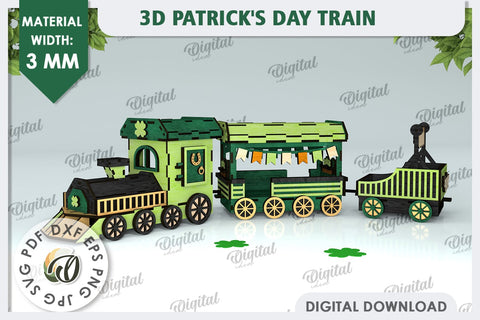 3D Patrick's Day Train Laser Cut Design. Home Decor SVG SVG Evgenyia Guschina 
