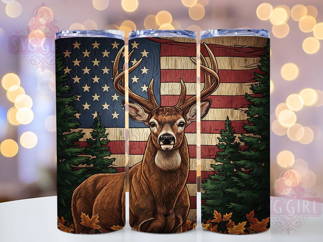 3D Patriotic Deer Hunting Tumbler, Patriotic Flag Pattern, American Hunter Design, 20Oz Sublimation Wrap, Rustic Deer Art, USA Flag Texture, Tumbler Sublimation Sublimation SvggirlplusArt 