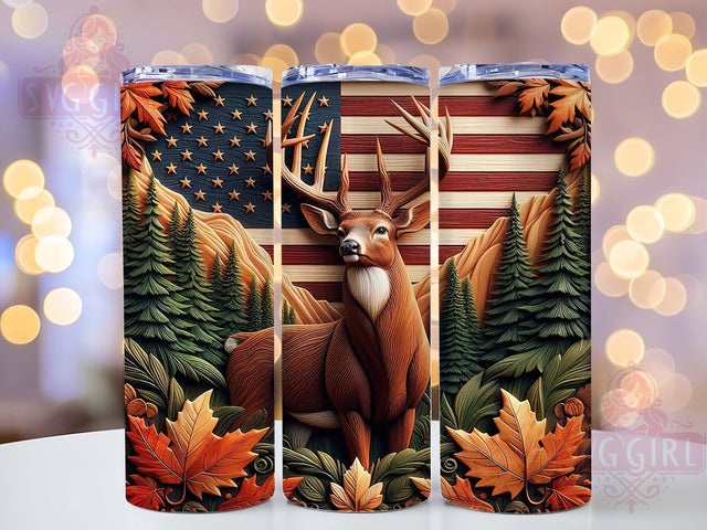 3D Patriotic Deer Hunting Tumbler, Patriotic Flag Pattern, American Hunter Design, 20Oz Sublimation Wrap, Rustic Deer Art, USA Flag Texture, Tumbler Sublimation Sublimation SvggirlplusArt 