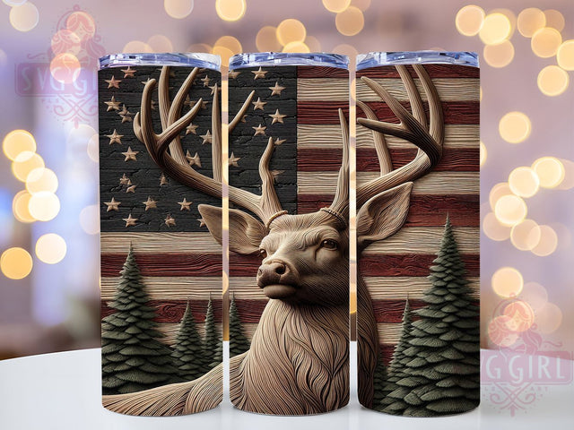 3D Patriotic Deer Hunting Tumbler, Patriotic Flag Pattern, American Hunter Design, 20Oz Sublimation Wrap, Rustic Deer Art, USA Flag Texture, Tumbler Sublimation Sublimation SvggirlplusArt 
