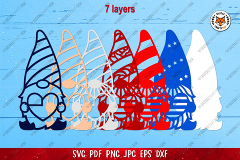 3D Patriotic Gnome Heart Paper Cut SVG, 4th of July Gnome 3D Paper Digital Craftyfox 