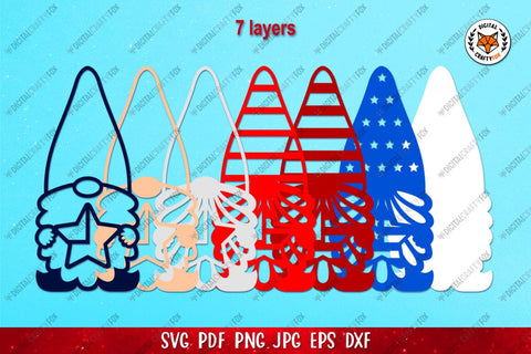 3D Patriotic Gnome Star Paper Cut SVG, 4th of July Gnome 3D Paper Digital Craftyfox 