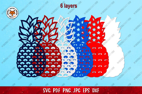 3D Patriotic Pineapple Paper Cut SVG, 4th of July Paper Cut 3D Paper Digital Craftyfox 