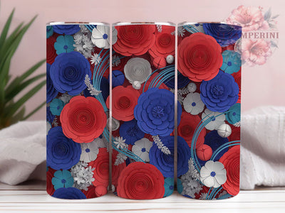 3D Patriotic Red White Blue Floral Tumbler, Patriotic Flowers Tumbler, Red White Blue Wrap, Whimsical Patriotic Wrap, Rustic Floral Wrap, Sublimation Design, Trendy Gift Idea Sublimation Li Zamperini 