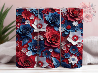 3D Patriotic Red White Blue Floral Tumbler, Patriotic Flowers Tumbler, Red White Blue Wrap, Whimsical Patriotic Wrap, Rustic Floral Wrap, Sublimation Design, Trendy Gift Idea Sublimation Li Zamperini 