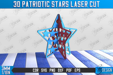 3D Patriotic Star Stand Bundle | Decorative Stand | Red White and Blue | CNC File SVG Fly Design 