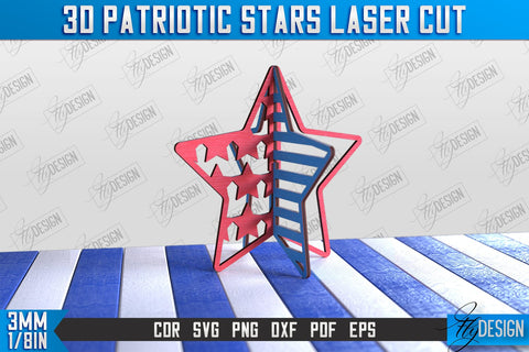 3D Patriotic Star Stand Bundle | Decorative Stand | Red White and Blue | CNC File SVG Fly Design 