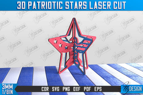 3D Patriotic Star Stand Bundle | Decorative Stand | Red White and Blue | CNC File SVG Fly Design 