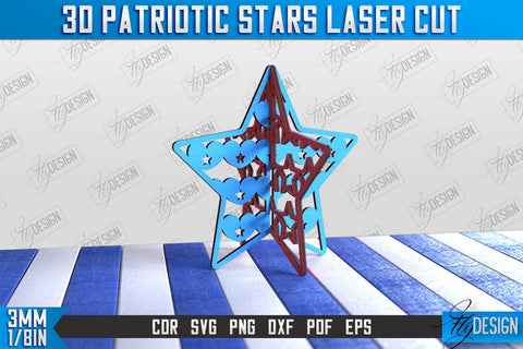 3D Patriotic Star Stand Bundle | Decorative Stand | Red White and Blue | CNC File SVG Fly Design 