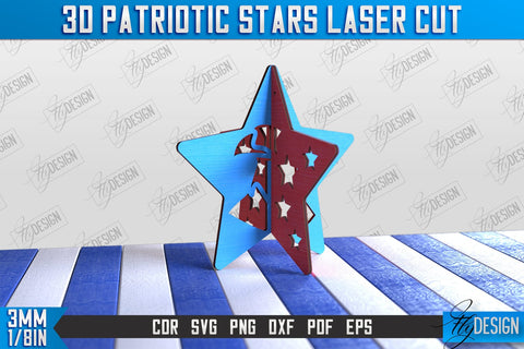 3D Patriotic Star Stand Bundle | Decorative Stand | Red White and Blue | CNC File SVG Fly Design 