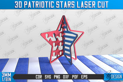 3D Patriotic Star Stand | Decorative Stand | Red White and Blue | CNC File SVG Fly Design 