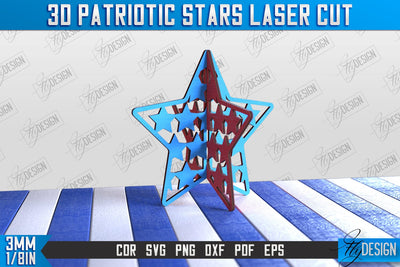 3D Patriotic Star Stand | Decorative Stand | Red White and Blue | CNC File SVG Fly Design 