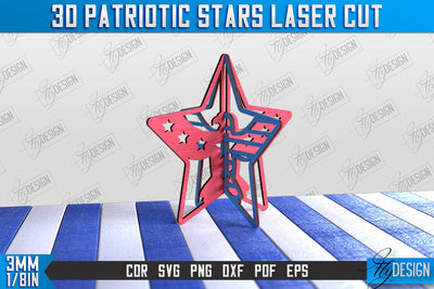 3D Patriotic Star Stand | Decorative Stand | Red White and Blue | CNC File SVG Fly Design 