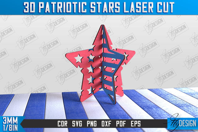 3D Patriotic Star Stand | Decorative Stand | Red White and Blue | CNC File SVG Fly Design 