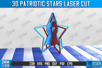 3D Patriotic Star Stand | Decorative Stand | Red White and Blue | CNC File SVG Fly Design 