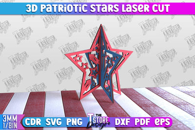 3D Patriotic Stars | Decorative Stars | 3D Stars Stand | CNC File SVG The T Store Design 