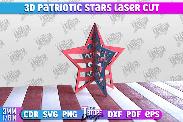 3D Patriotic Stars | Decorative Stars | 3D Stars Stand | CNC File SVG The T Store Design 