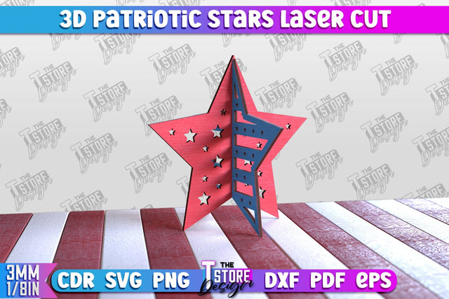 3D Patriotic Stars | Decorative Stars | 3D Stars Stand | CNC File SVG The T Store Design 