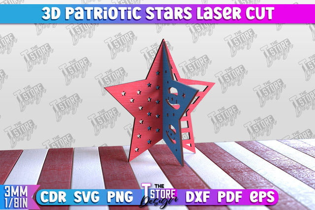 3D Patriotic Stars | Decorative Stars | 3D Stars Stand | CNC File SVG The T Store Design 