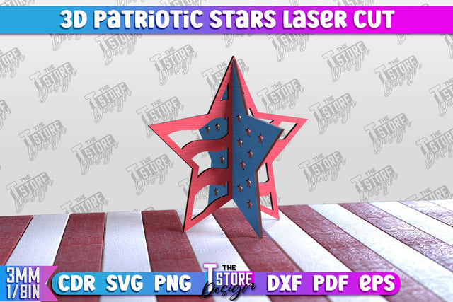 3D Patriotic Stars | Decorative Stars | 3D Stars Stand | CNC File SVG The T Store Design 