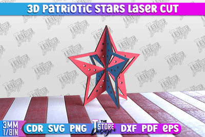3D Patriotic Stars | Decorative Stars | 3D Stars Stand | CNC File SVG The T Store Design 