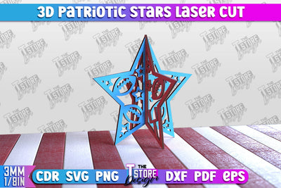 3D Patriotic Stars | Decorative Stars | 3D Stars Stand | CNC File SVG The T Store Design 