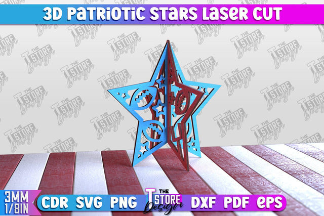 3D Patriotic Stars | Decorative Stars | 3D Stars Stand | CNC File SVG The T Store Design 