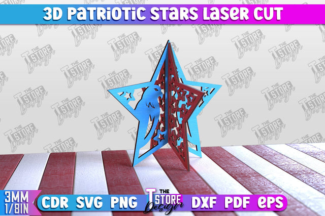 3D Patriotic Stars | Decorative Stars | 3D Stars Stand | CNC File SVG The T Store Design 
