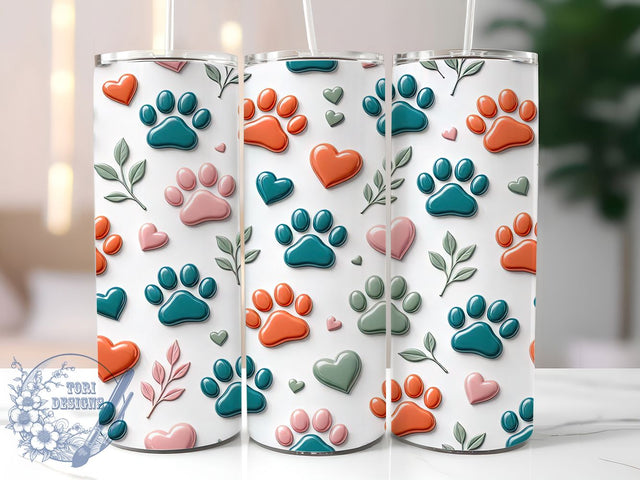 3D Paw Print Hearts 20oz Tumbler, Paw Print, Heart Design, 3D Effect, Sublimation Wrap, 20oz Tumbler, Cute Aesthetic, Pet Lover Charm Sublimation ToriDesigns 
