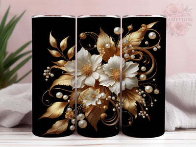 3D Pearl Gold Flowers 20oz Tumbler Wrap PNG, 3D Flowers Tumbler Png, Straight & Tapered Tumbler Wrap, Instant Digital Download Sublimation Li Zamperini 