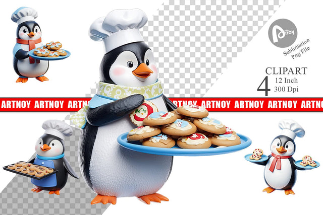 3D Penguin Chef Clipart Sublimation artnoy 