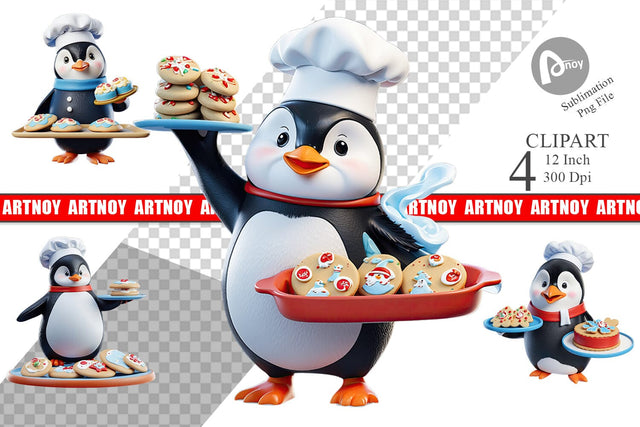 3D Penguin Chef Clipart Sublimation artnoy 