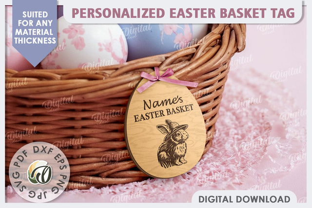3D Personalised Easter Basket Tag Laser Cut. Easter Egg SVG SVG Evgenyia Guschina 